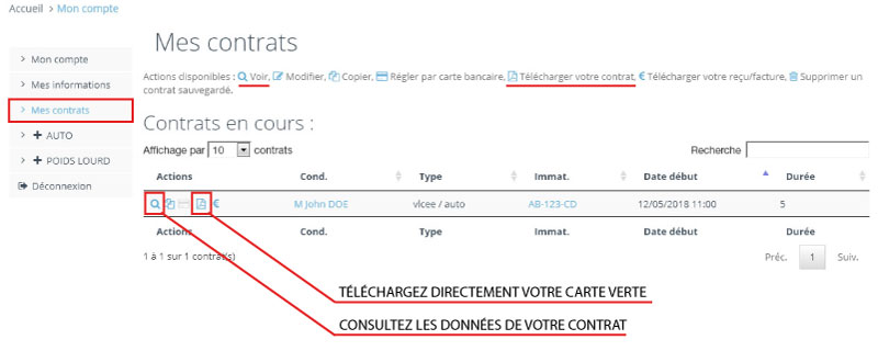 Téléchargement dans la liste des contrats