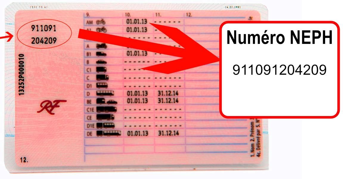 Numéro NEPH nouveau permis passé après 01/06/1975